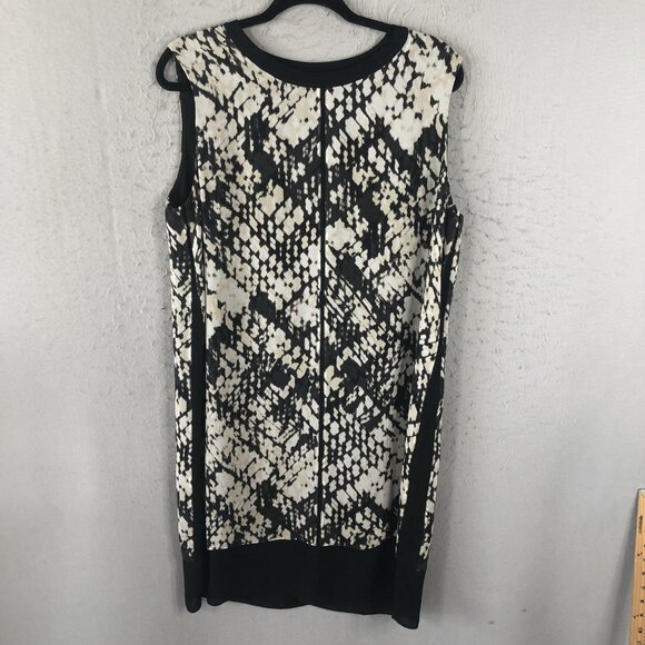 Vince Dress Womens 14 Black White Silk Sleeveless Shift Sheath Patterned Midi - Picture 1 of 14
